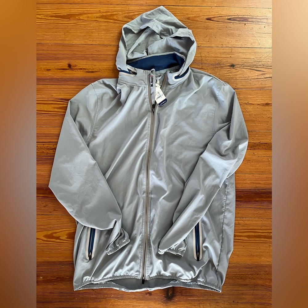 Johnnie-O Mens Lightweight Hooded Casual Gray Jacket